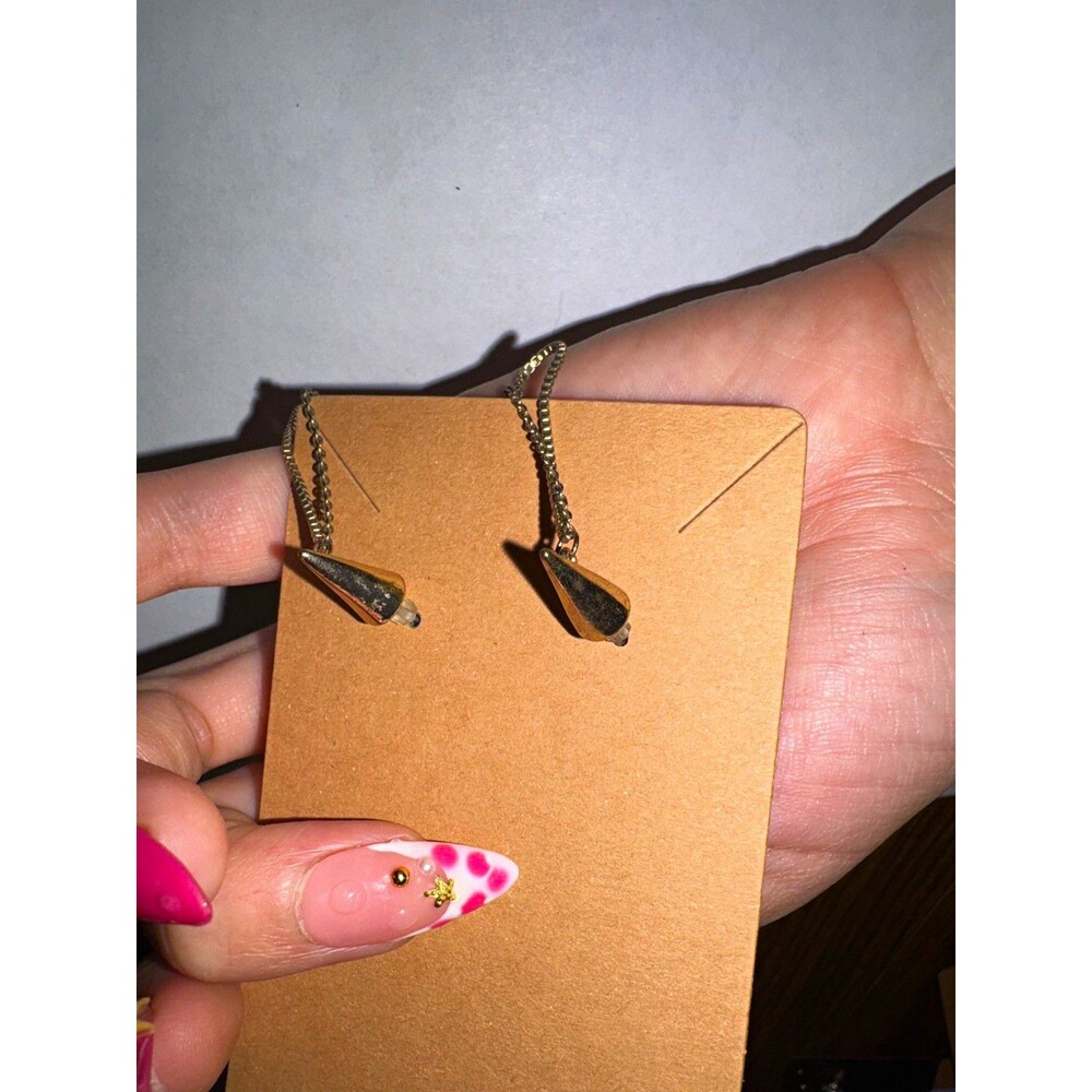Gold Tone Metal Chain Dangle/Drop Stud Earrings Butterfly Closure No Stone Lobe